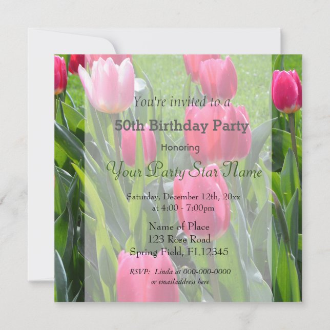 Invitation Superbe fête d'anniversaire de fleurs de tulipe ro (Dos)