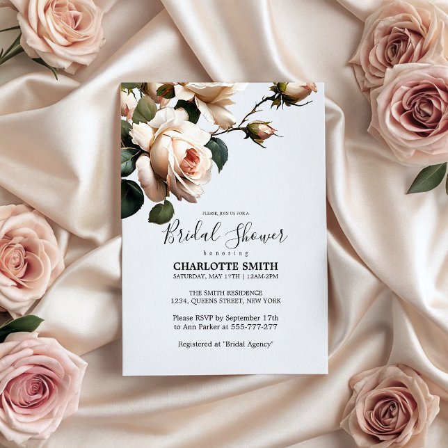 Invitation Superbe Fête des mariées de Rose d'huile beige (Gorgeous Blush Beige Oil Rose Bridal Shower Invitation)