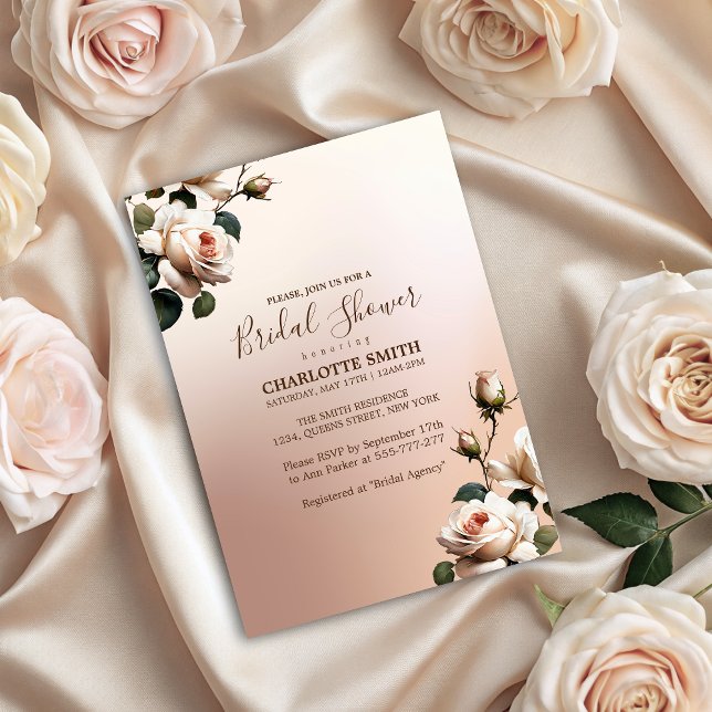 Invitation Superbe Fête des mariées de Rose d'huile beige (Gorgeous Blush Beige Oil Rose Bridal Shower Invitation)