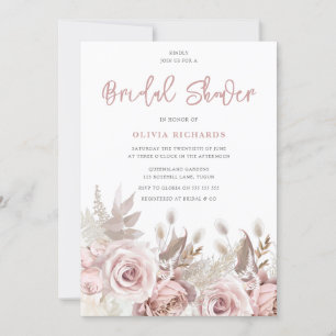 Invitation Superbe Fête des mariées Florale Rose Blush