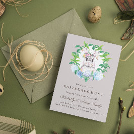 Invitation Superbe Lapin Floral Wreath Chasse aux oeufs de Pâ