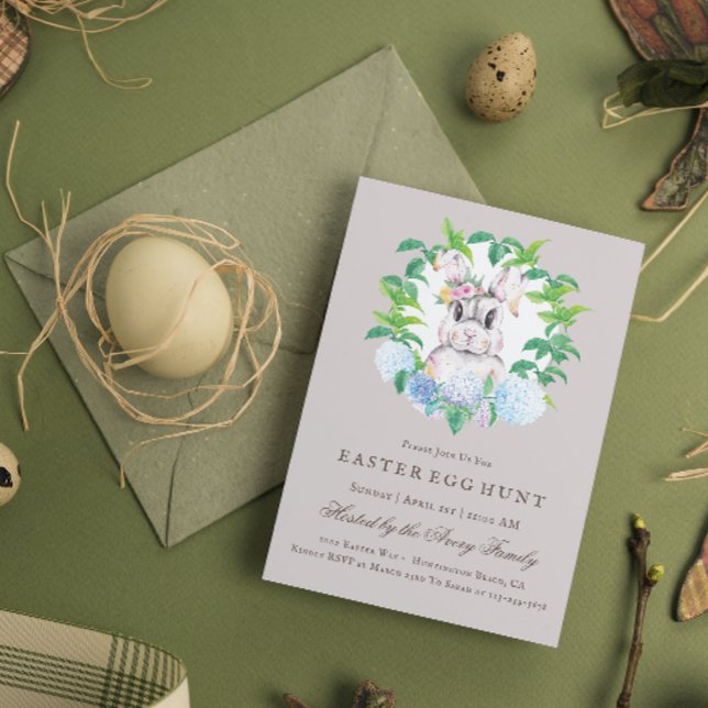 Invitation Superbe Lapin Floral Wreath Chasse aux oeufs de Pâ (Créateur téléchargé)
