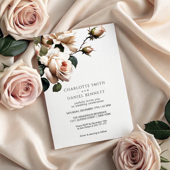 Invitation Superbe Mariage de Rose d'huile beige (Gorgeous Blush Beige Oil Rose Wedding Invitation)