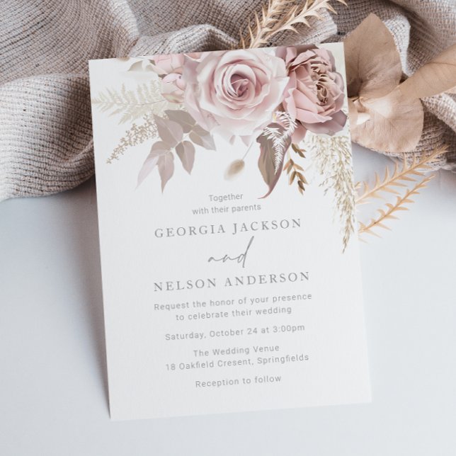 Invitation Superbe Mariage floral Blush (Créateur téléchargé)