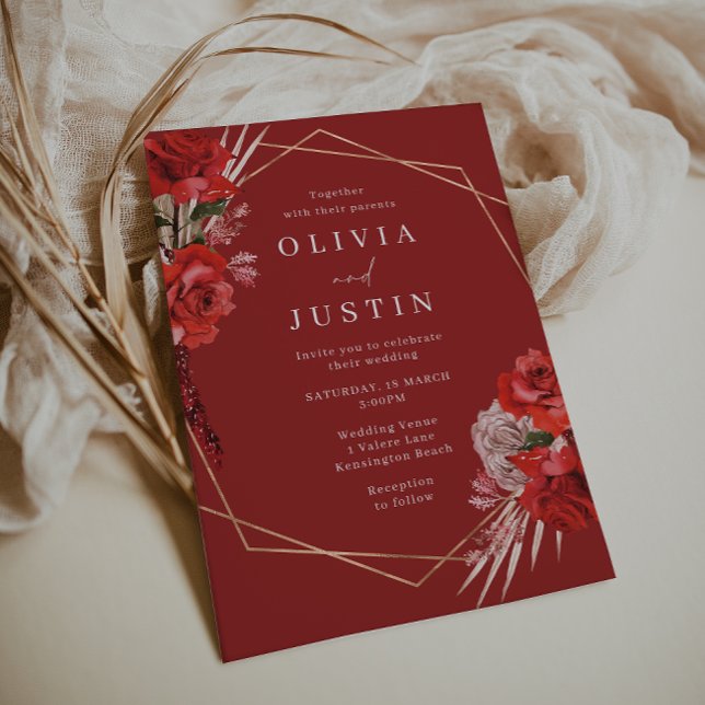 Invitation Superbe Mariage géométrique de couronne de roses r (Créateur téléchargé)