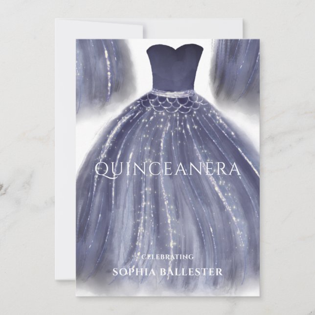Invitation Superbe Marine Blue Quinceanera Dress Gown Party (Devant)