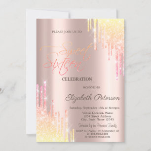Invitation  Superbe Ombre Paillettes Dégoulinantes Rose Gold 