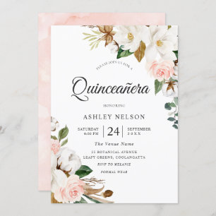 Invitation Superbe Quinceanera Blush & Fleurs Blanches