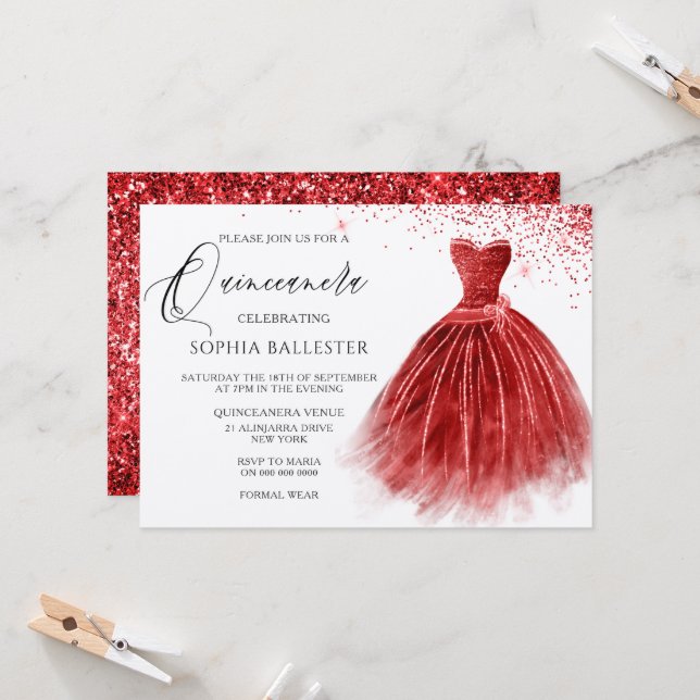 Invitation Superbe robe de Parties scintillant rouge robe Qui (Devant/Arrière en situation)