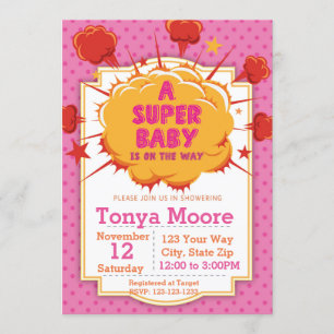 Invitation superbe rose de baby shower