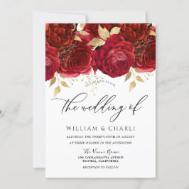 Invitation Superbe Roses Rouges Bourgogne Mariage romantique