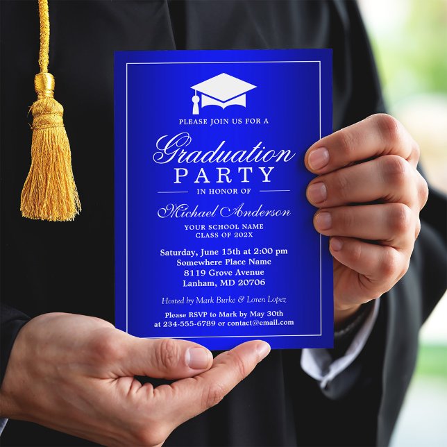 Invitation Superbe Royal Blue Gradient Graduate Graduate (Créateur téléchargé)