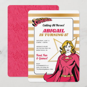 Invitation Supergirl Girls Pink and Gold Anniversaire