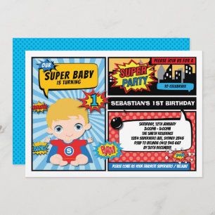 Invitation Superhero 1er Anniversaire Comics / Blonde Hair