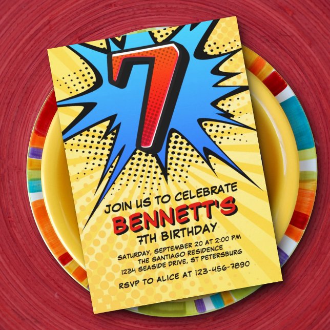 Invitation Superhero 7e anniversaire (Créateur téléchargé)