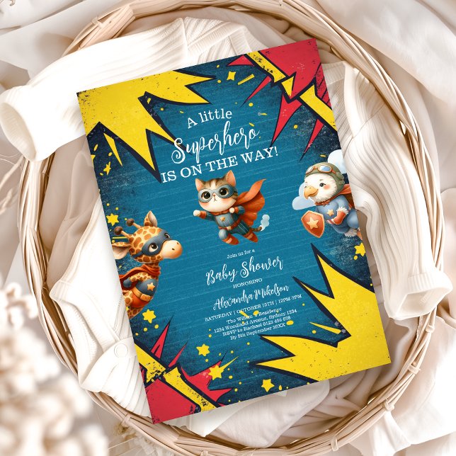 Invitation Superhero Animaux Baby shower garçon (Créateur téléchargé)