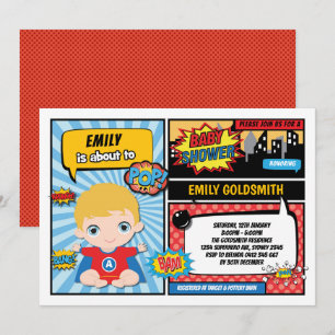 Invitation Superhero Baby Boy Show / Blonde Hair du livre de 