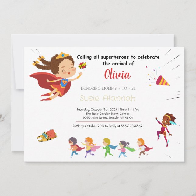 Invitation Superhero Baby shower fille (Devant)