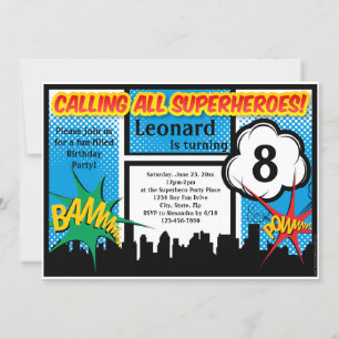 Invitation Superhero coloré Comic Boy's Birthday Party
