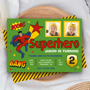 Invitation Superhero coloré Enfants Photo Anniversaire Invita