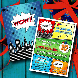 Invitation Superhero Comic Book N'importe quel âge Anniversai
