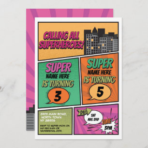 Invitation Superhero Comic commun de la partie Pin