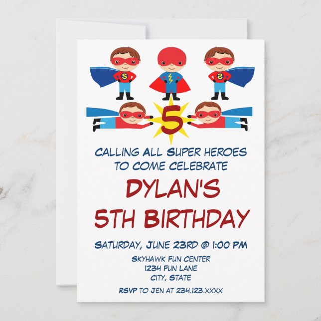 Invitation Superhero Comic Livre caractère Anniversaire Invit (Devant)