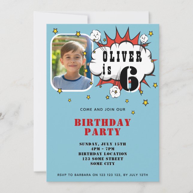 Invitation Superhero Comic Speech Bubble Boy Anniversaire Par (Devant)