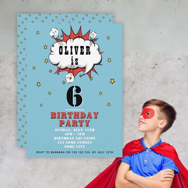 Invitation Superhero Comic Speech Bubble Boy Anniversaire Par (Créateur téléchargé)
