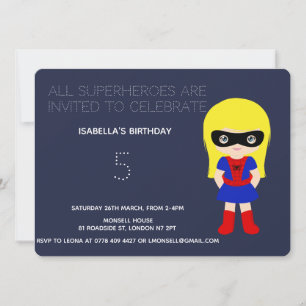 Invitation Superhero Enfants Filles Anniversaire Fête Invitat