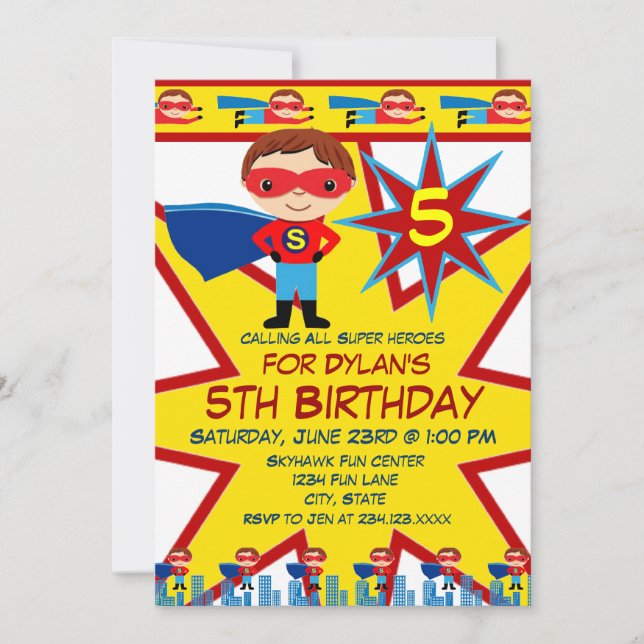 Invitation Superhero Enfants garçons Anniversaire Fête Invita (Devant)