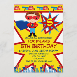 Invitation Superhero Enfants garçons Anniversaire Fête Invita
