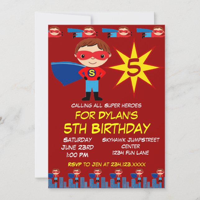 Invitation Superhero Enfants garçons Anniversaire Fête Invita (Devant)