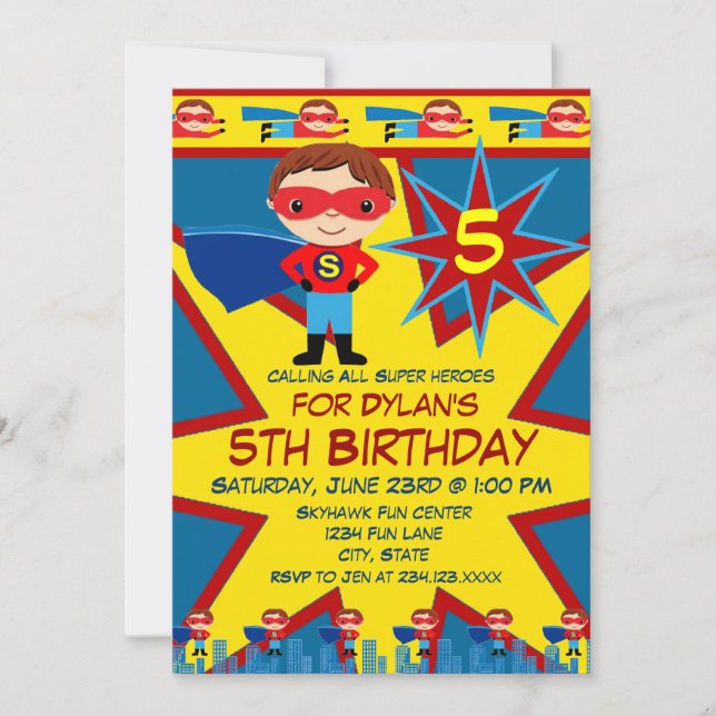 Invitation Superhero Enfants garçons Anniversaire Fête Invita (Devant)