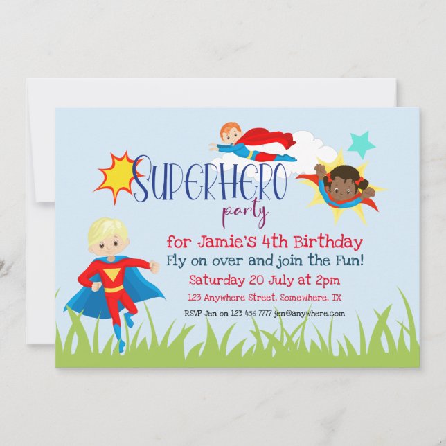 Invitation Superhero Fête d'anniversaire garçon/fille (Devant)