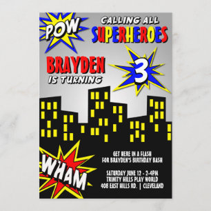 Invitation Superhero in the City Boys Birthday