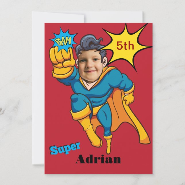 Invitation Superhero 🦸 Modèle photo d'anniversaire Invitatio (Devant)