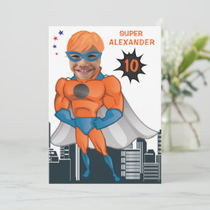 Invitation Superhero Muscle Man Orange Plus grand anniversair