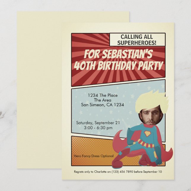 Invitation Superhero Old Comic Birthday Party (blond) (Devant / Derrière)