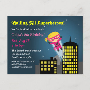 Invitation Superhero Superhero fille mignonne fête d'annivers