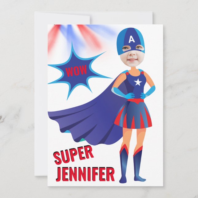 Invitation Superhero USA Superning Girl Anniversaire Extraord (Devant)