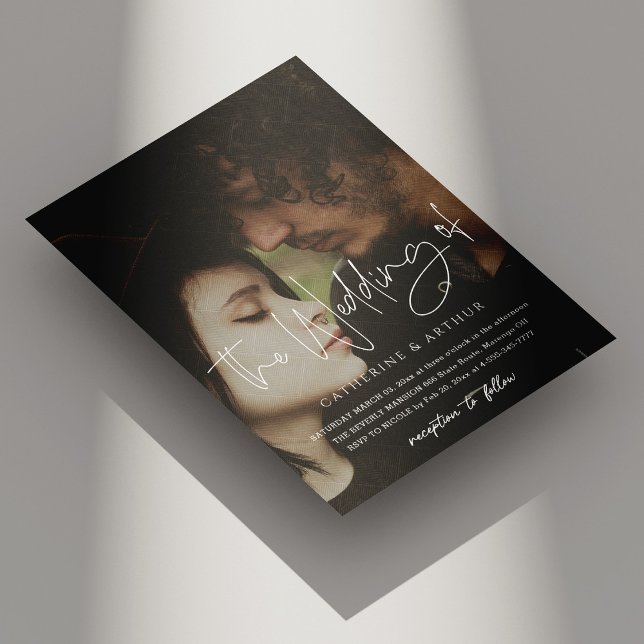 Invitation Superposition de photo de script de mariage (Simple & Elegant Brick Overlay Photo Wedding Invitation)
