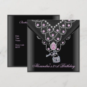 Invitation Superposition pour 21e anniversaire Noir Rose Bijo