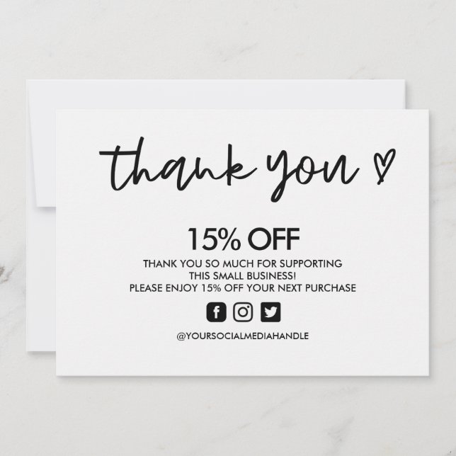 Invitation Support en Merci noir et blanc (Devant)