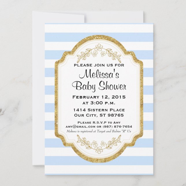 Invitation sur Baby shower personnalisé, Gold, Blu (Devant)