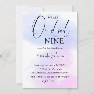 Invitation Sur Cloud Neuf Calligraphie Baby shower bleu rose