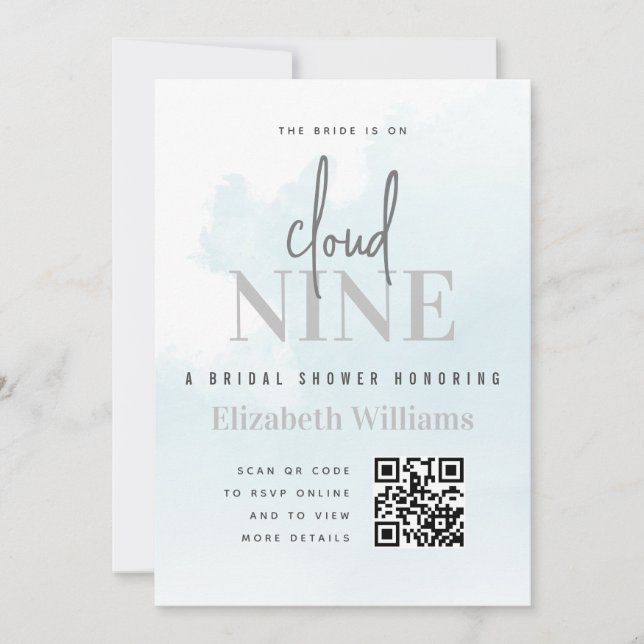 Invitation Sur Cloud Neuf Fête des mariées moderne QR Code Rs (Devant)