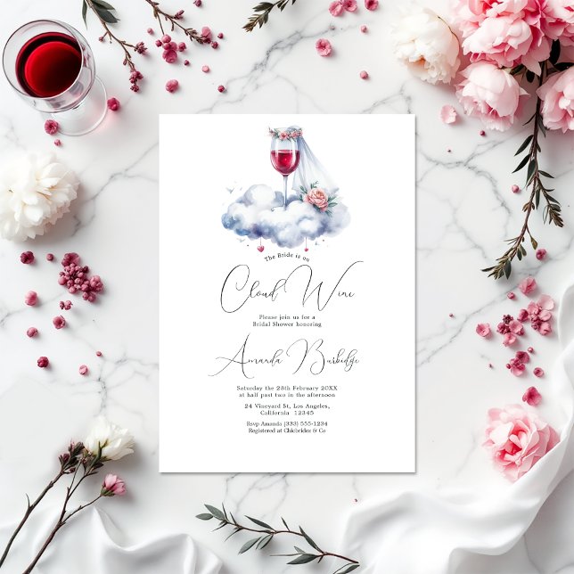 Invitation Sur la Fête des mariées du vin nuageux (On Cloud Wine Bridal Shower Invitation)