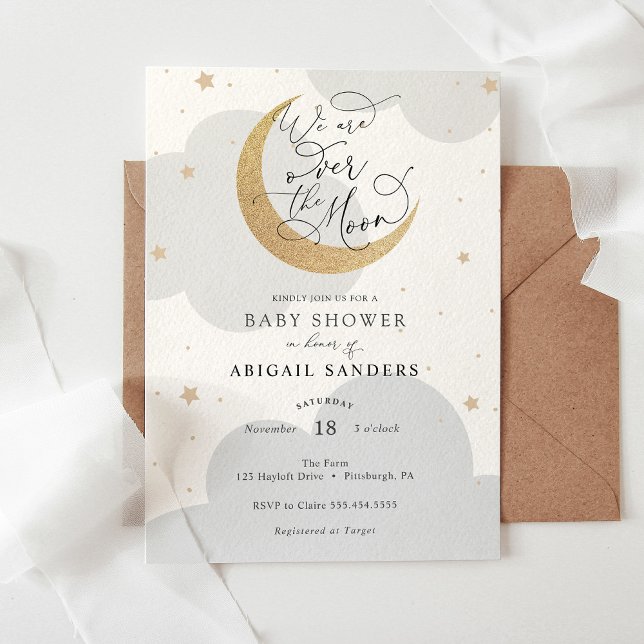 Invitation Sur la lune Baby shower neutre pour les femmes (Créateur téléchargé)