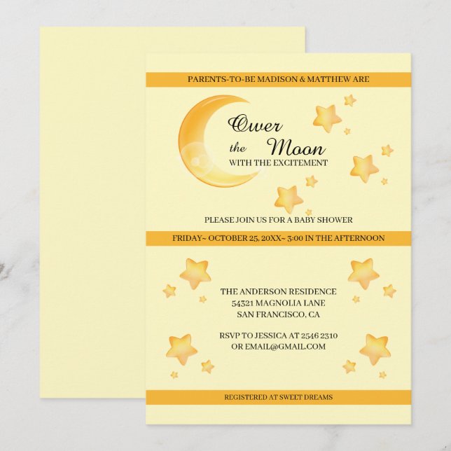 Invitation Sur La Lune Et Les Étoiles (Devant / Derrière)